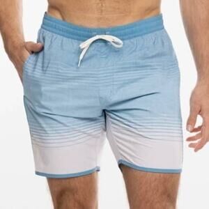 Travis Mathew NWT Melee E Waist Board Shorts Heather Aegean Size S Swimsuit Blue